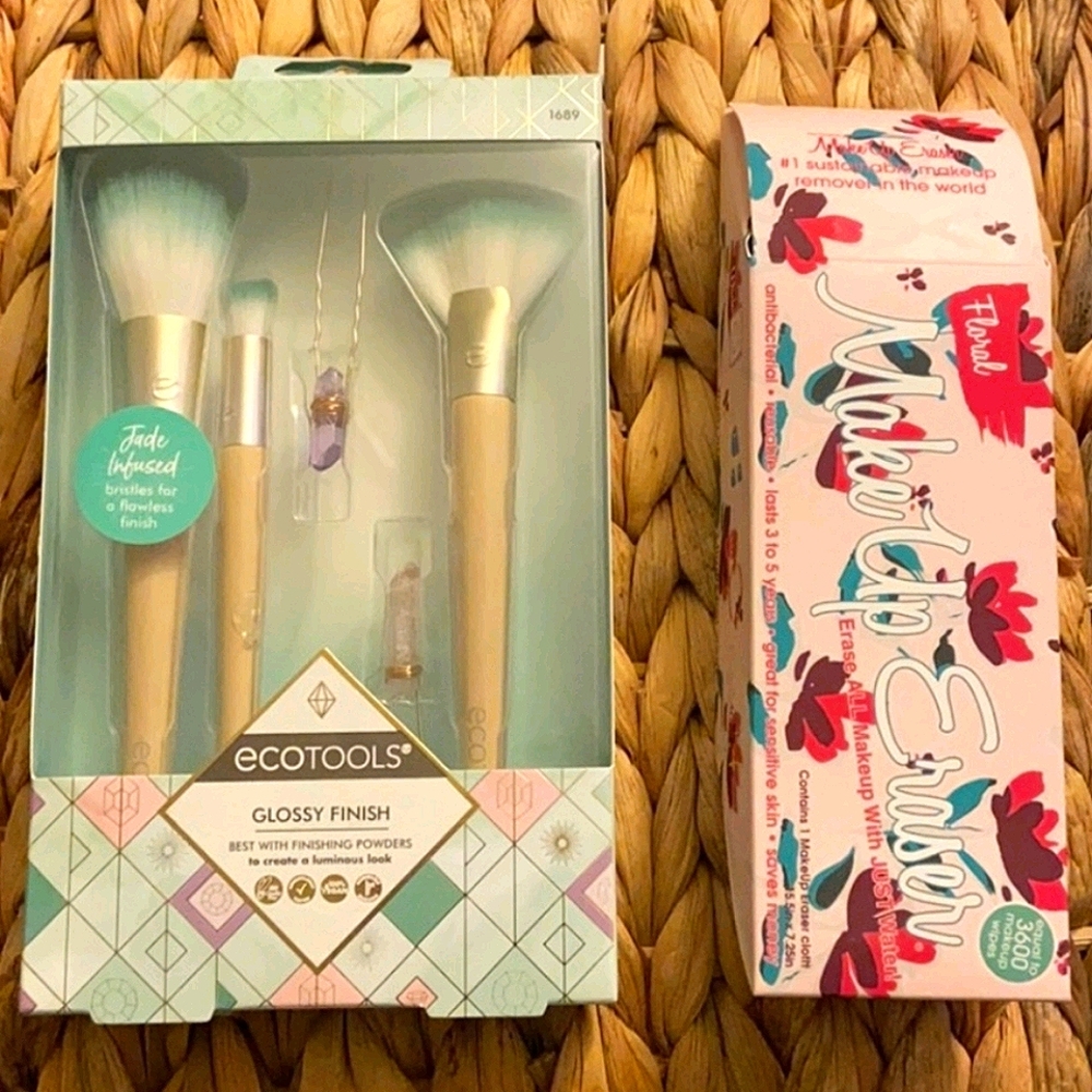 Ecotools Make up Brushes, Hair Pins & Floral MakeUp Eraser Beauty Bundle Set NWT